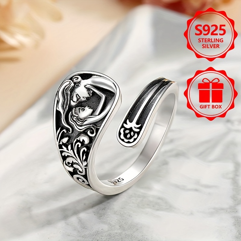 925 Sterling Silver Women's Delicate Adjustable Ring Vintage Engraved Size